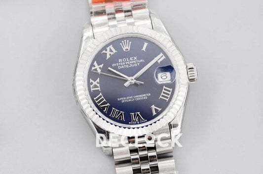 Replica Rolex Ladies Datejust 31 278384 Blue Dial in White Gold with Roman Markers |  Declock.