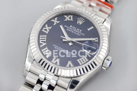 Replica Rolex Ladies Datejust 31 278384 Blue Dial in White Gold with Roman Markers |  Declock.