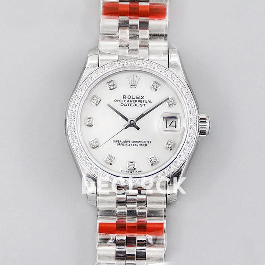 Replica Rolex Ladies Datejust 31 278384 White Dial in White Gold with Diamond Markers | Declock.