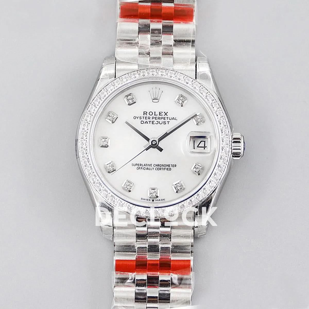 Replica Rolex Ladies Datejust 31 278384 White Dial in White Gold with Diamond Markers |  Declock.