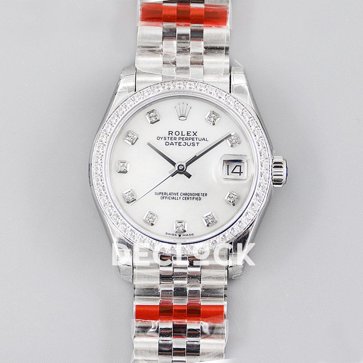 Replica Rolex Ladies Datejust 31 278384 White Dial in White Gold with Diamond Markers - Replica Watches