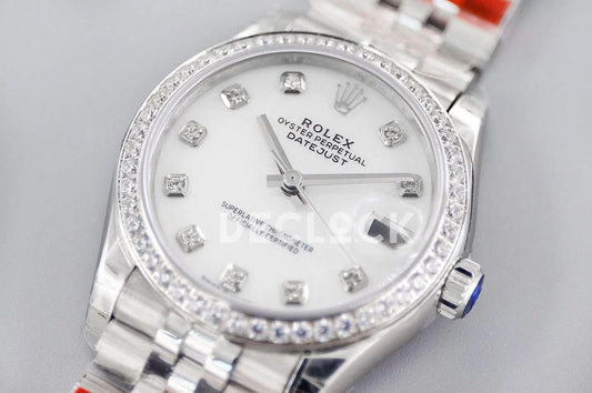 Replica Rolex Ladies Datejust 31 278384 White Dial in White Gold with Diamond Markers |  Declock.