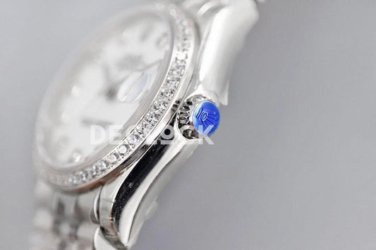 Replica Rolex Ladies Datejust 31 278384 White Dial in White Gold with Diamond Markers |  Declock.