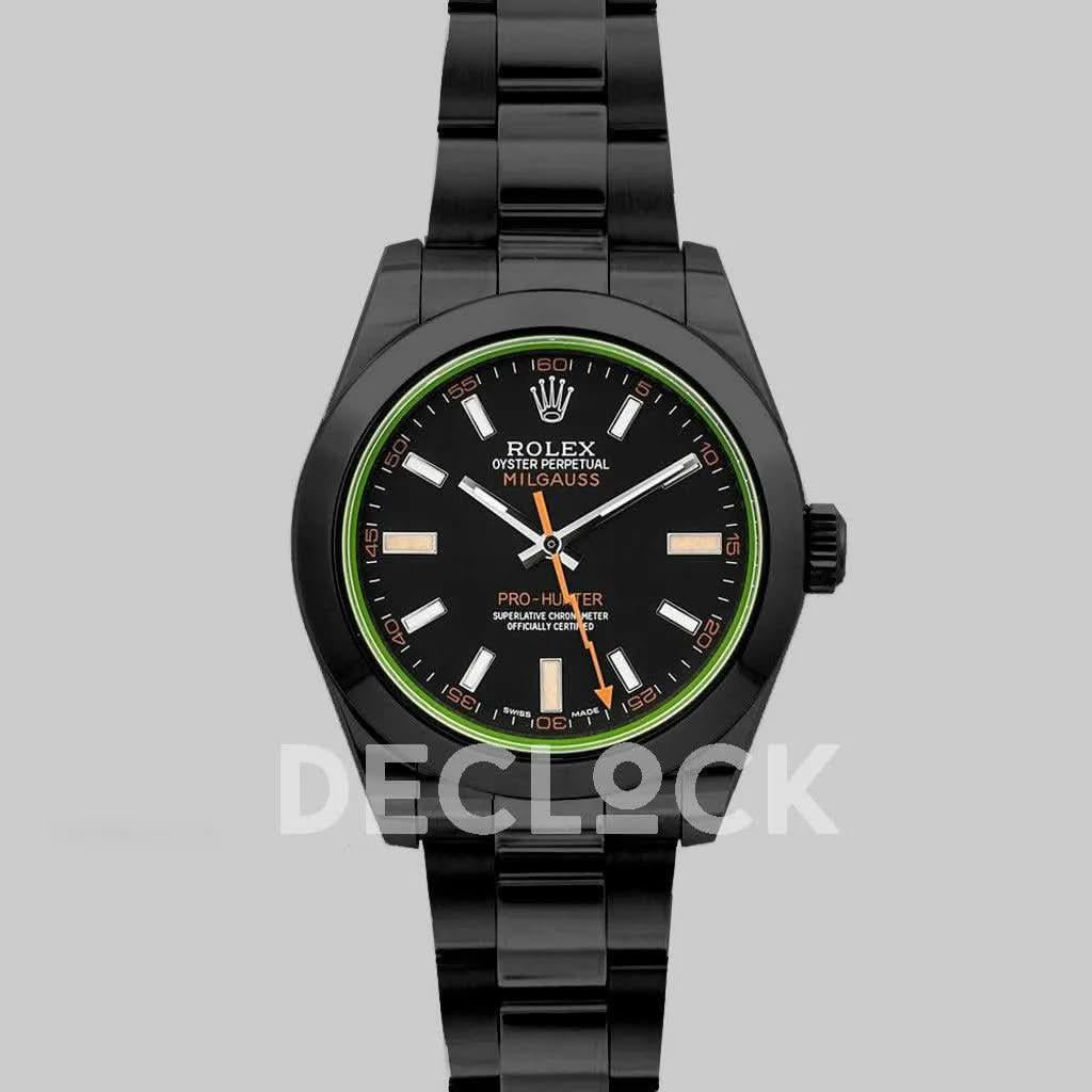 Replica Rolex Milgauss 116400 GV Black Dial in Black DLC |  Declock.