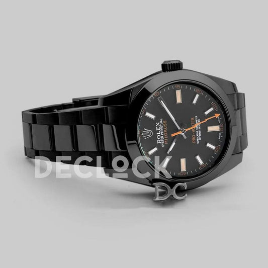 Replica Rolex Milgauss 116400 GV Black Dial in Black DLC |  Declock.