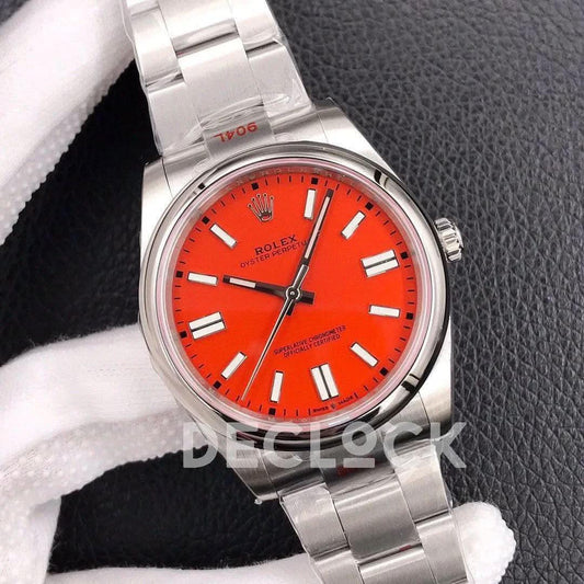 Replica Rolex Oyster Perpetual 36/41 114300 Coral Red Dial |  Declock.