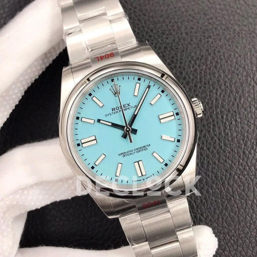 Replica Rolex Oyster Perpetual 36/41 114300 Turquoise Blue Dial |  Declock.