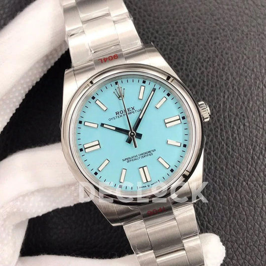 Replica Rolex Oyster Perpetual 36/41 114300 Turquoise Blue Dial |  Declock.