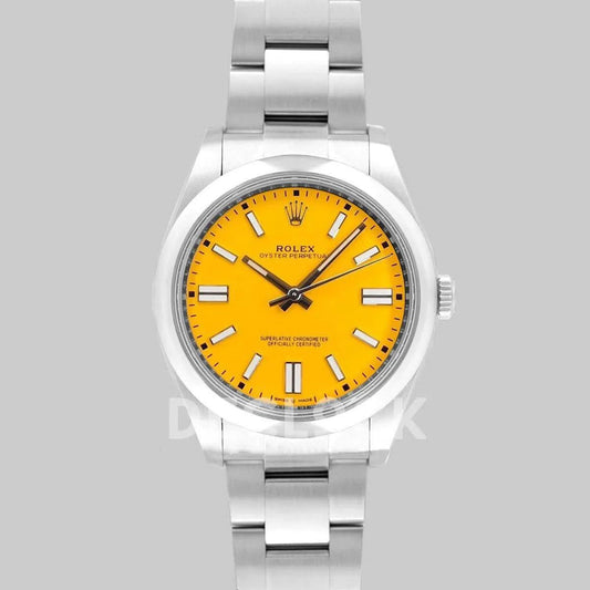 Replica Rolex Oyster Perpetual 36/41 114300 Yellow Dial | Declock.