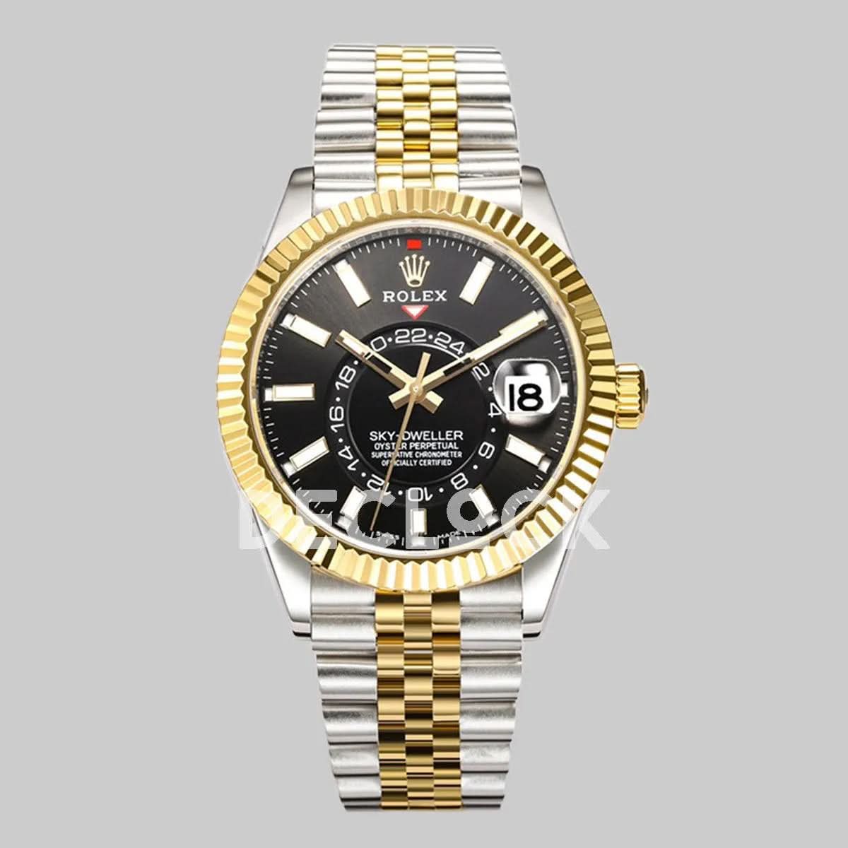 Replica Rolex Sky Dweller 2-Toned in Black Dial on Jubilee Bracelet