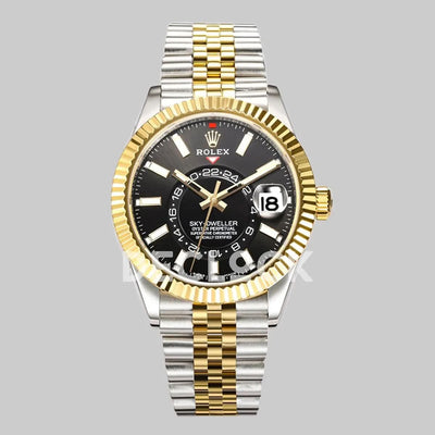 Replica Rolex Sky Dweller 2-Toned in Black Dial on Jubilee Bracelet