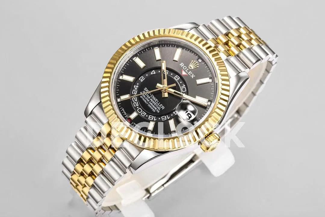 Replica Rolex Sky Dweller 2-Toned in Black Dial on Jubilee Bracelet |  Declock.