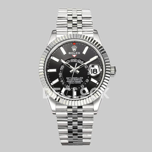Replica Rolex Sky Dweller Steel in Black Dial on Jubilee Bracelet | Declock.