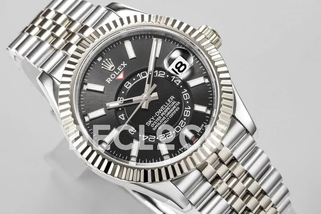 Replica Rolex Sky Dweller Steel in Black Dial on Jubilee Bracelet |  Declock.