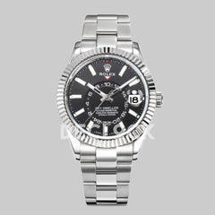 Replica Rolex Sky Dweller Steel in Black Dial on Oyster Bracelet