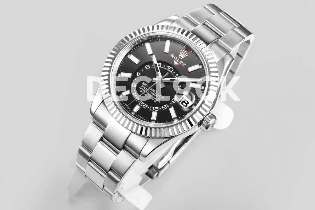 Replica Rolex Sky Dweller Steel in Black Dial on Oyster Bracelet |  Declock.