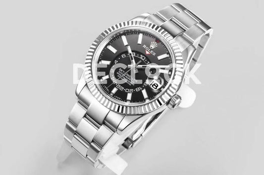 Replica Rolex Sky Dweller Steel in Black Dial on Oyster Bracelet |  Declock.