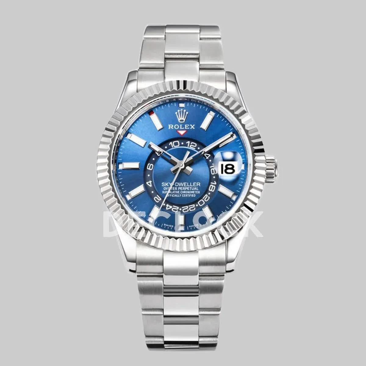 Replica Rolex Sky Dweller Steel in Blue Dial on Oyster Bracelet |  Declock.
