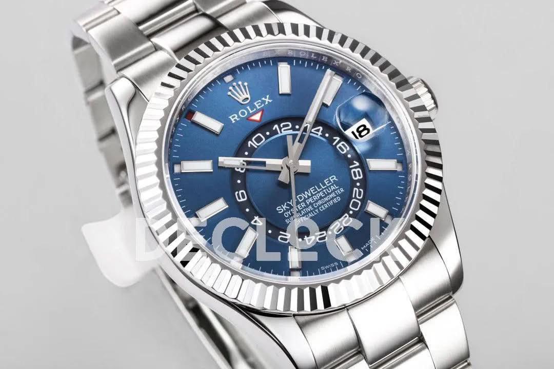Replica Rolex Sky Dweller Steel in Blue Dial on Oyster Bracelet |  Declock.