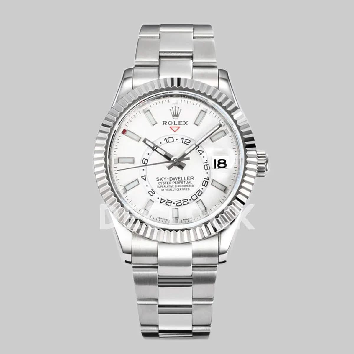 Replica Rolex Sky Dweller Steel in White Dial on Oyster Bracelet |  Declock.