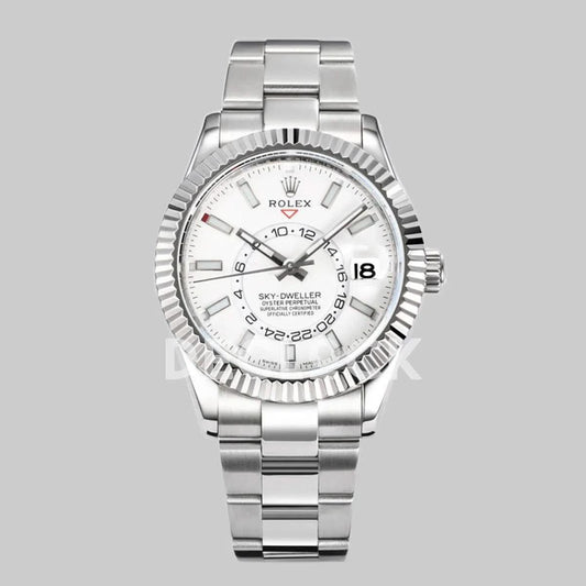Replica Rolex Sky Dweller Steel in White Dial on Oyster Bracelet |  Declock.