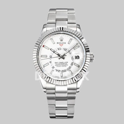 Replica Rolex Sky Dweller Steel in White Dial on Oyster Bracelet