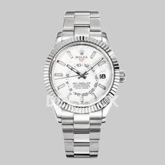 Replica Rolex Sky Dweller Steel in White Dial on Oyster Bracelet