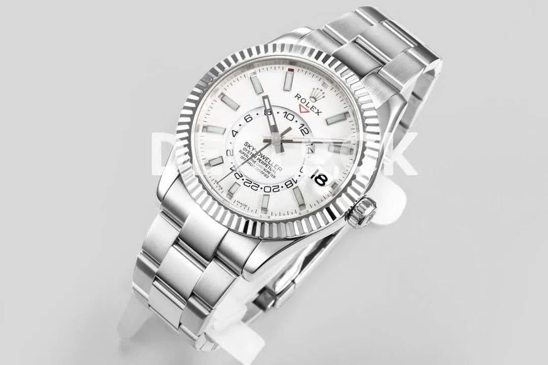 Replica Rolex Sky Dweller Steel in White Dial on Oyster Bracelet |  Declock.