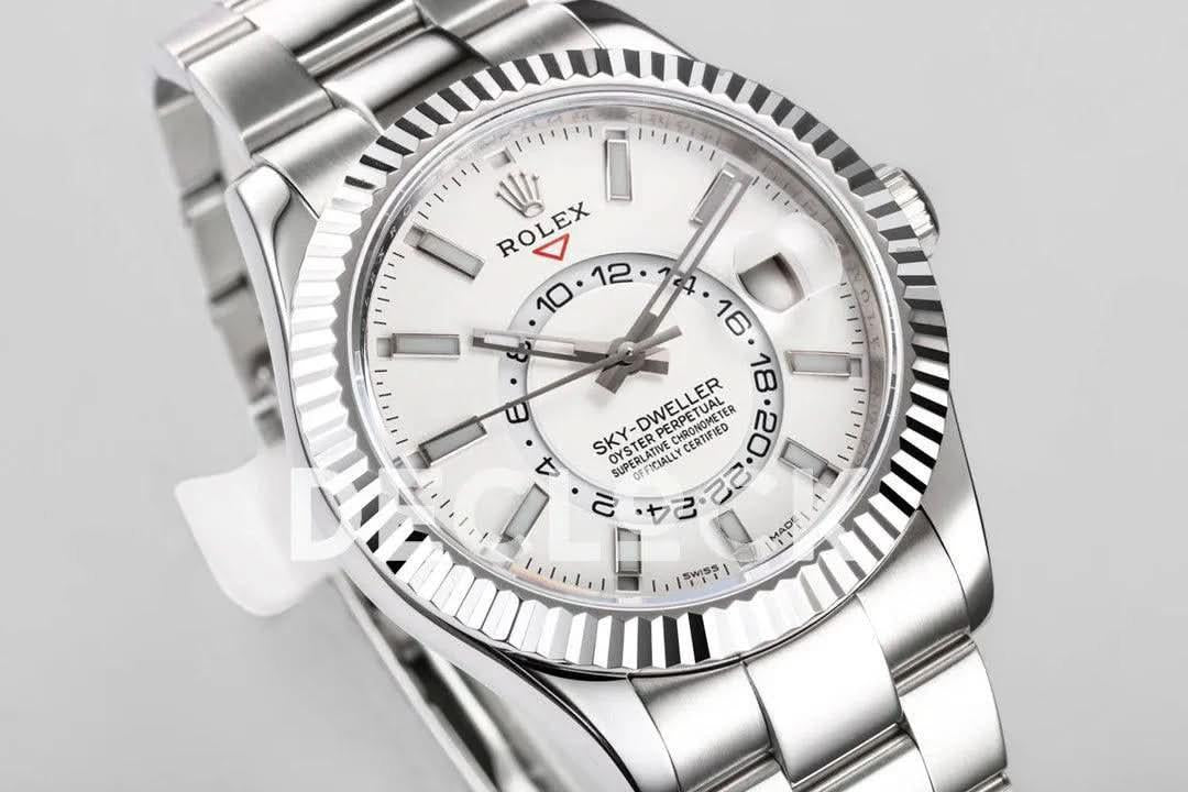 Replica Rolex Sky Dweller Steel in White Dial on Oyster Bracelet |  Declock.