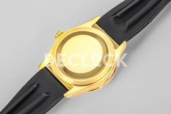 Replica Rolex Sky Dweller Yellow Gold in Gold Dial on Black Rubber Strap