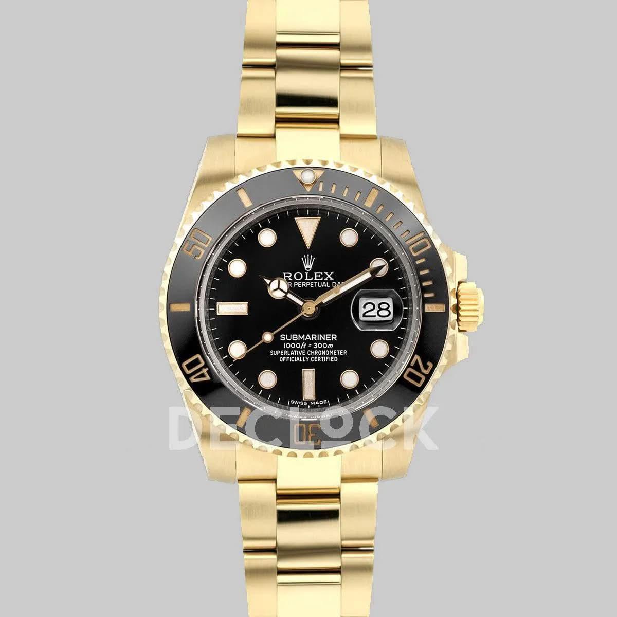 Replica Rolex Submariner 116618 Black Ceramic in Yellow Gold |  Declock.