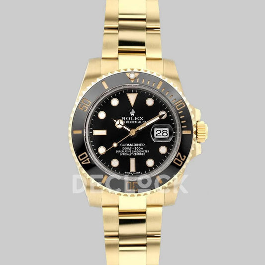 Replica Rolex Submariner 116618 Black Ceramic in Yellow Gold |  Declock.