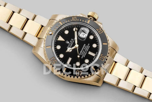 Replica Rolex Submariner 116618 Black Ceramic in Yellow Gold | Declock.