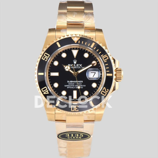 Replica Rolex Submariner 116618LB Black Ceramic in Gold | Declock.
