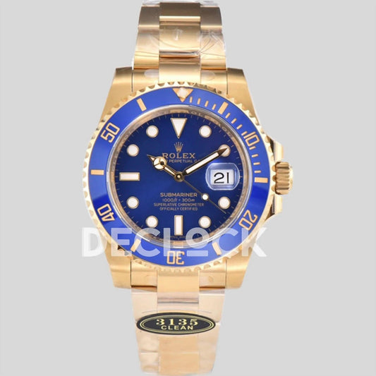 Replica Rolex Submariner 116618LB Blue Ceramic in Gold | Declock.