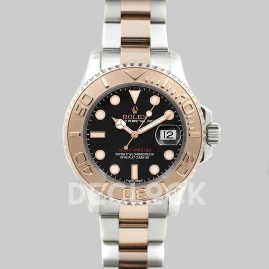 Replica Rolex Yacht Master 116622 Everose Black Dial in Two Tone |  Declock.