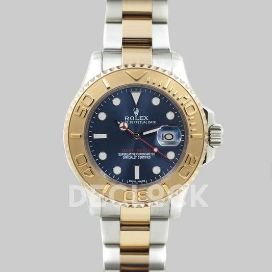 Replica Rolex Yacht Master 116622 Yellow Gold Blue Dial in Two Tone | Declock.
