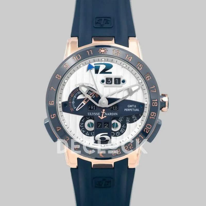 Replica Ulysse Nardin El Toro White Dial in Rose Gold on Blue Rubber |  Declock.