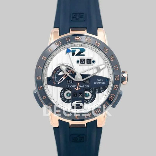 Replica Ulysse Nardin El Toro White Dial in Rose Gold on Blue Rubber |  Declock.