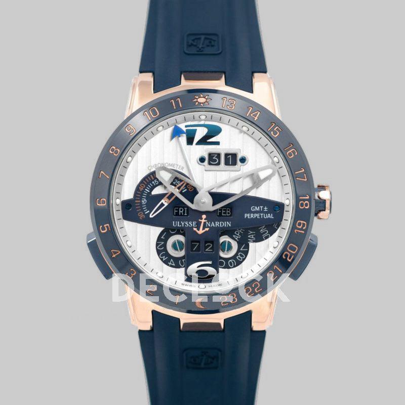 Replica Ulysse Nardin El Toro White Dial in Rose Gold on Blue Rubber - Replica Watches