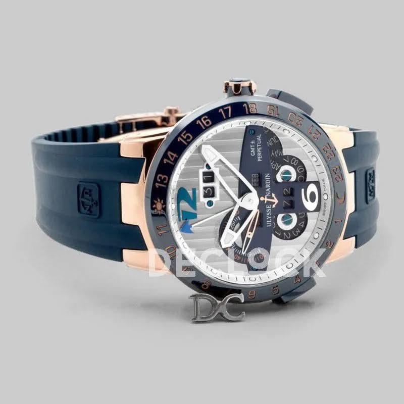 Replica Ulysse Nardin El Toro White Dial in Rose Gold on Blue Rubber |  Declock.