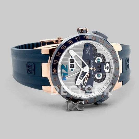 Replica Ulysse Nardin El Toro White Dial in Rose Gold on Blue Rubber |  Declock.