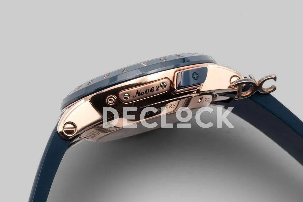 Replica Ulysse Nardin El Toro White Dial in Rose Gold on Blue Rubber |  Declock.