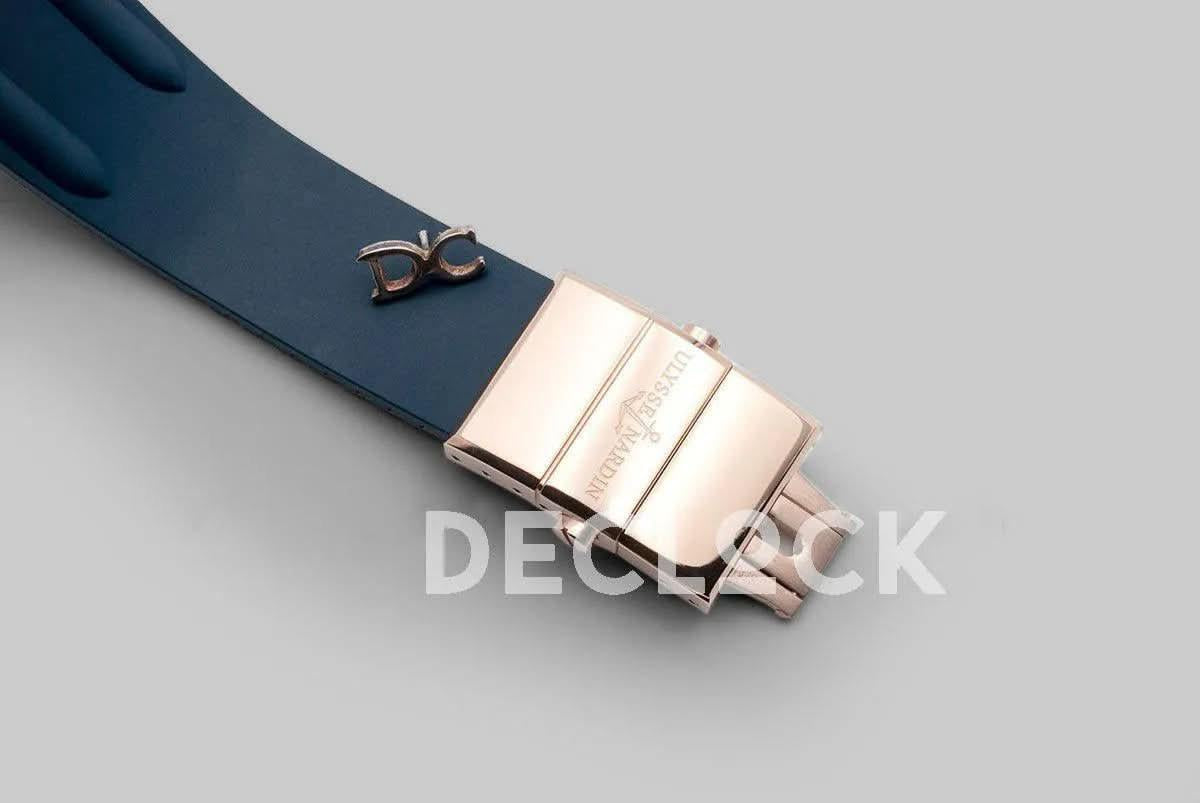 Replica Ulysse Nardin El Toro White Dial in Rose Gold on Blue Rubber |  Declock.