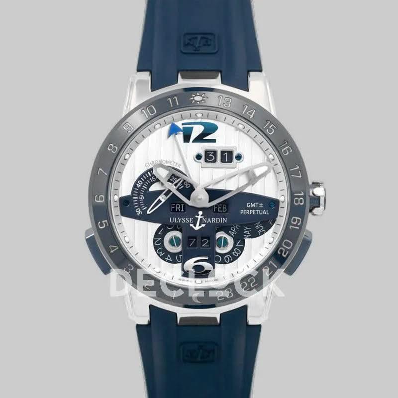 Replica Ulysse Nardin El Toro White Dial in Steel on Blue Rubber |  Declock.