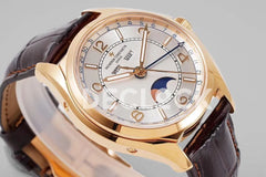 Replica Vacheron Constantin Fiftysix Complete Calendar on Rose Gold White Dial on Brown Leather Strap