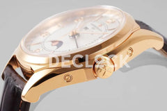 Replica Vacheron Constantin Fiftysix Complete Calendar on Rose Gold White Dial on Brown Leather Strap