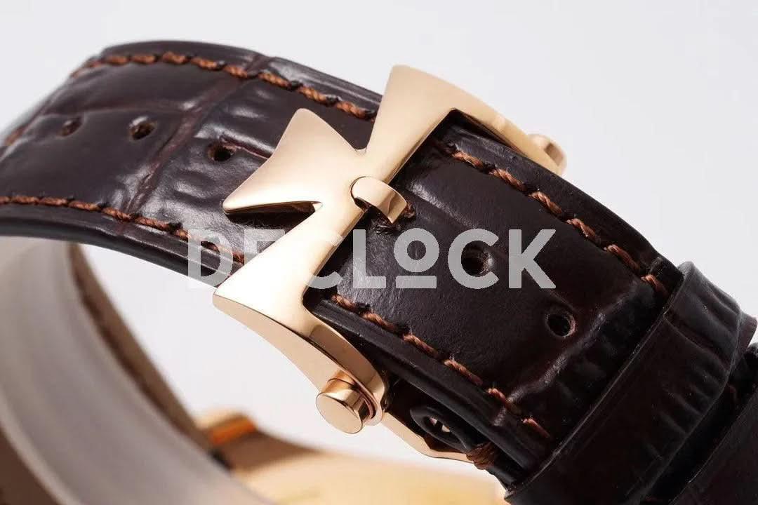 Replica Vacheron Constantin Fiftysix Complete Calendar on Rose Gold White Dial on Brown Leather Strap |  Declock.