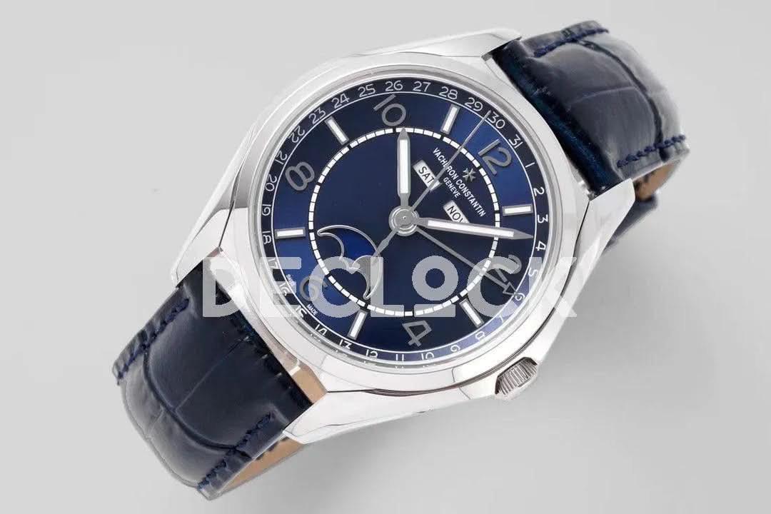 Replica Vacheron Constantin Fiftysix Complete Calendar on Steel Blue Dial on Blue Leather Strap |  Declock.
