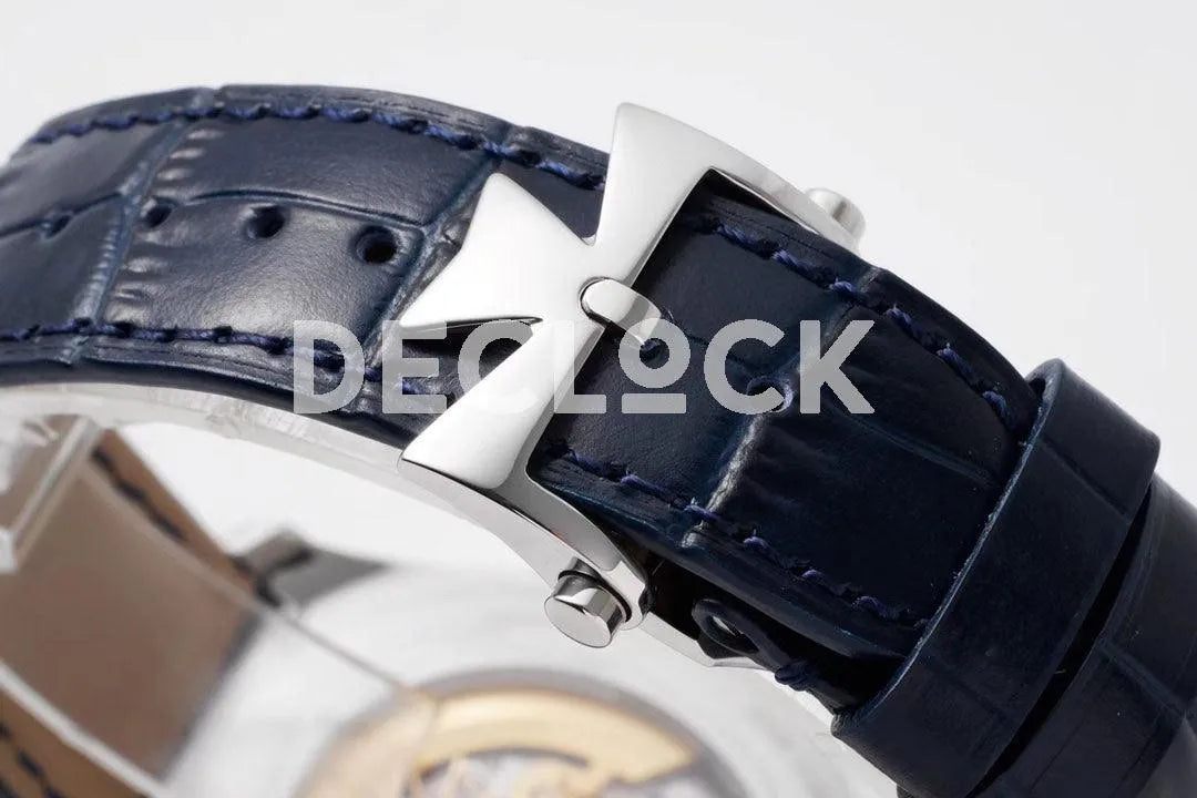 Replica Vacheron Constantin Fiftysix Complete Calendar on Steel Blue Dial on Blue Leather Strap